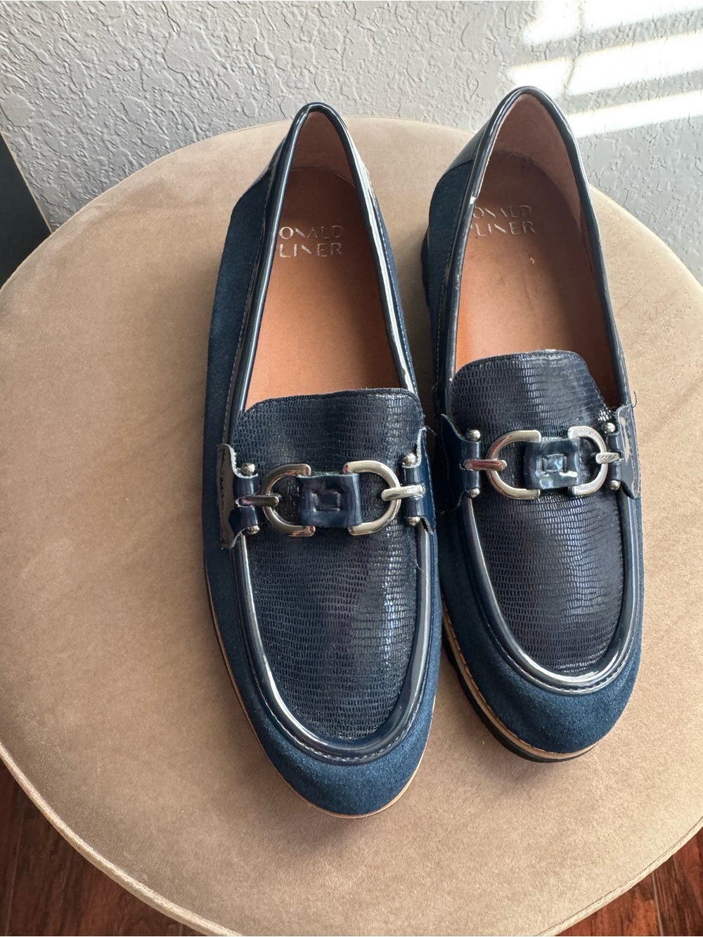 Donald Pliner Clio Navy Blue Suede Leather Bit Loafers Platform
